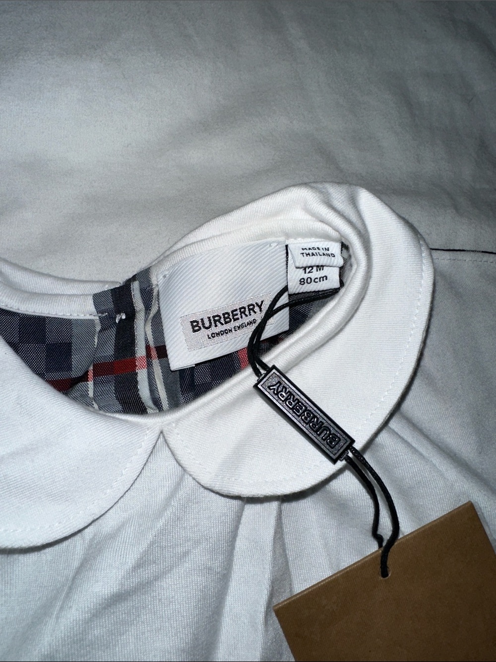 Burberry White Short Sleeve Tee with Iconic Check Side Panels - Picture 2 of 4